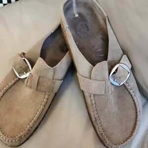 Birkenstock Beige Suede Loafers with Buckle